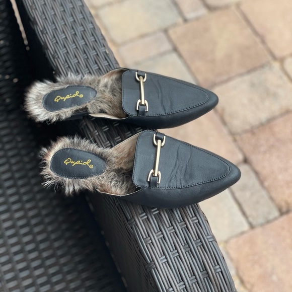 Quips black fur trim mules - Picture 5 of 5